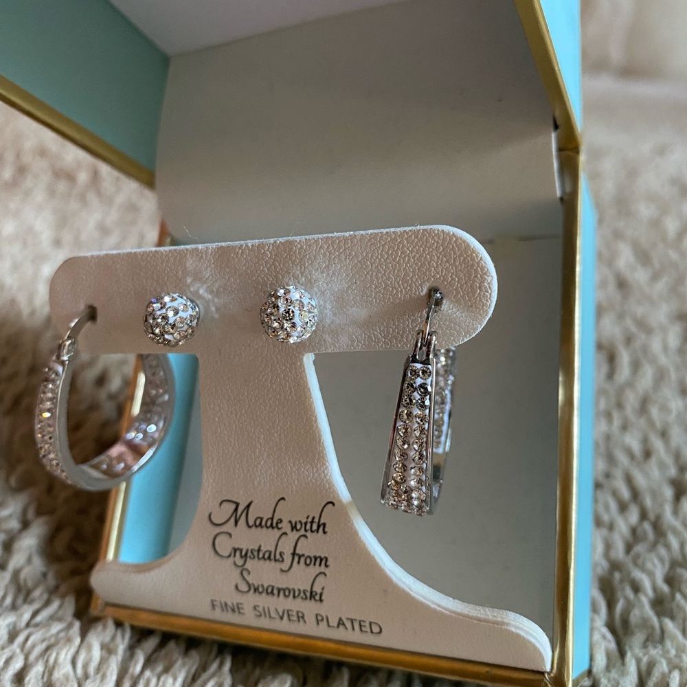 Jenni Park fine silver plated Swarovski crystal earrings pairs